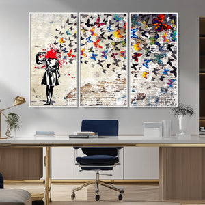 Banksy Art Butterfly Girl Explosion Canvas Art – Vibrant