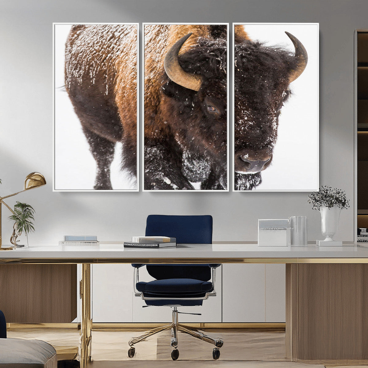 Bison Wall Art Canvas Print For Farmhouse, Wild Animal Wall
