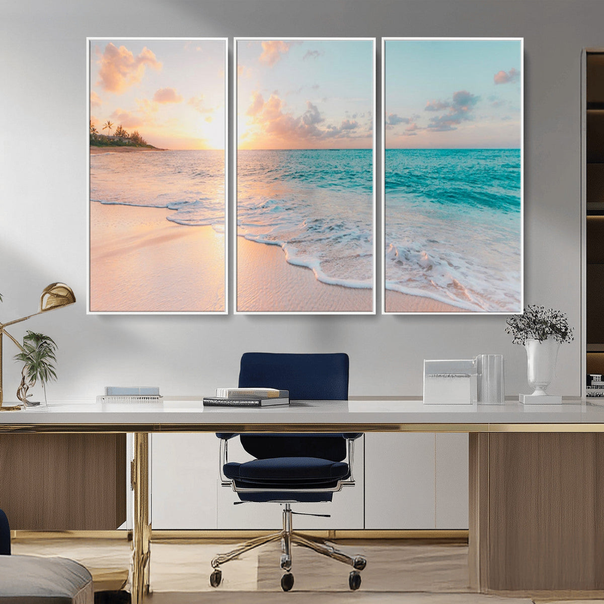 Beach Sunrise Wall Art, Coastal Seascape Canvas Print, Ocean