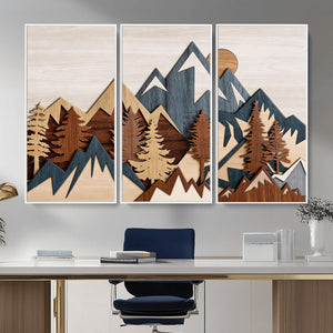 Woodland Mountain Landscape Triptych, Giclee Canvas Art for