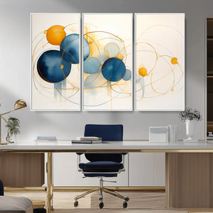 Geometric Blue Orange Abstract Wall Art Canvas, Geometric