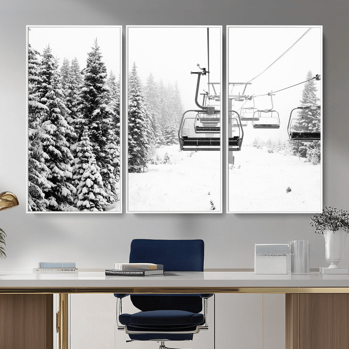 Ski Wall Art - Ski Lift Wall Art Canvas Print Snow Covered