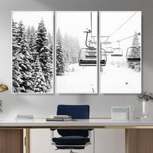 Ski Wall Art - Ski Lift Wall Art Canvas Print Snow Covered