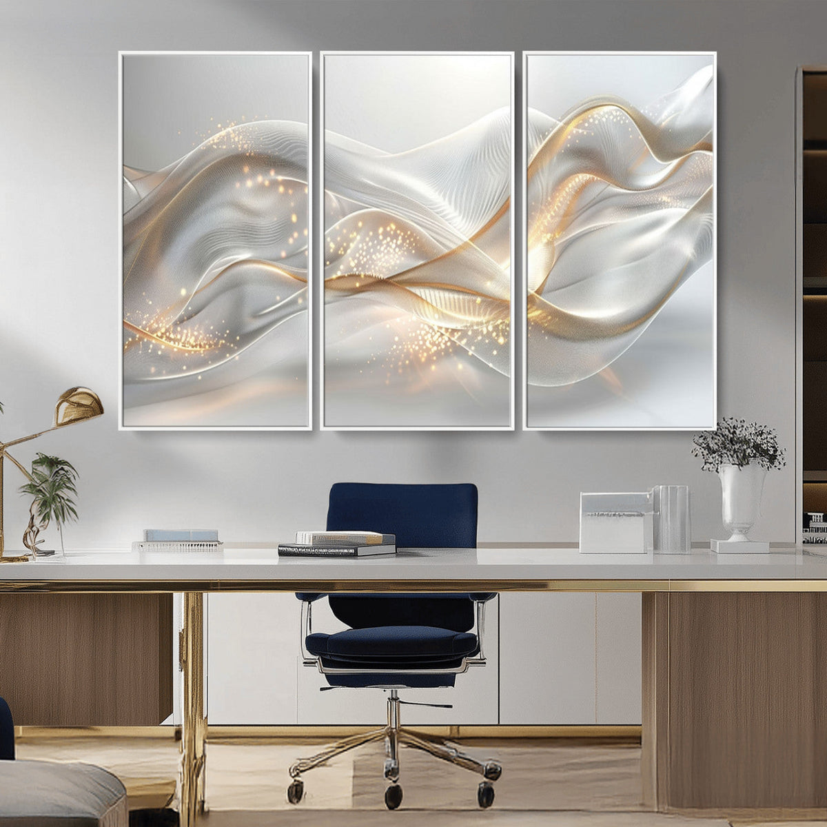 Abstract art Grey and Gold Lines Wall Art