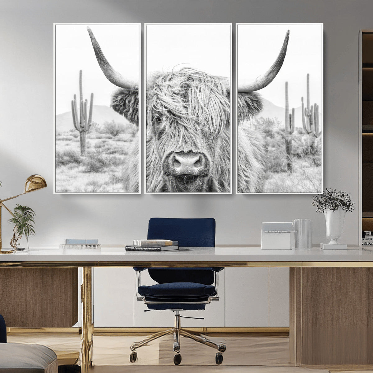 Rustic Charm | Cow Longhorn Black White Bighorn Wall Art