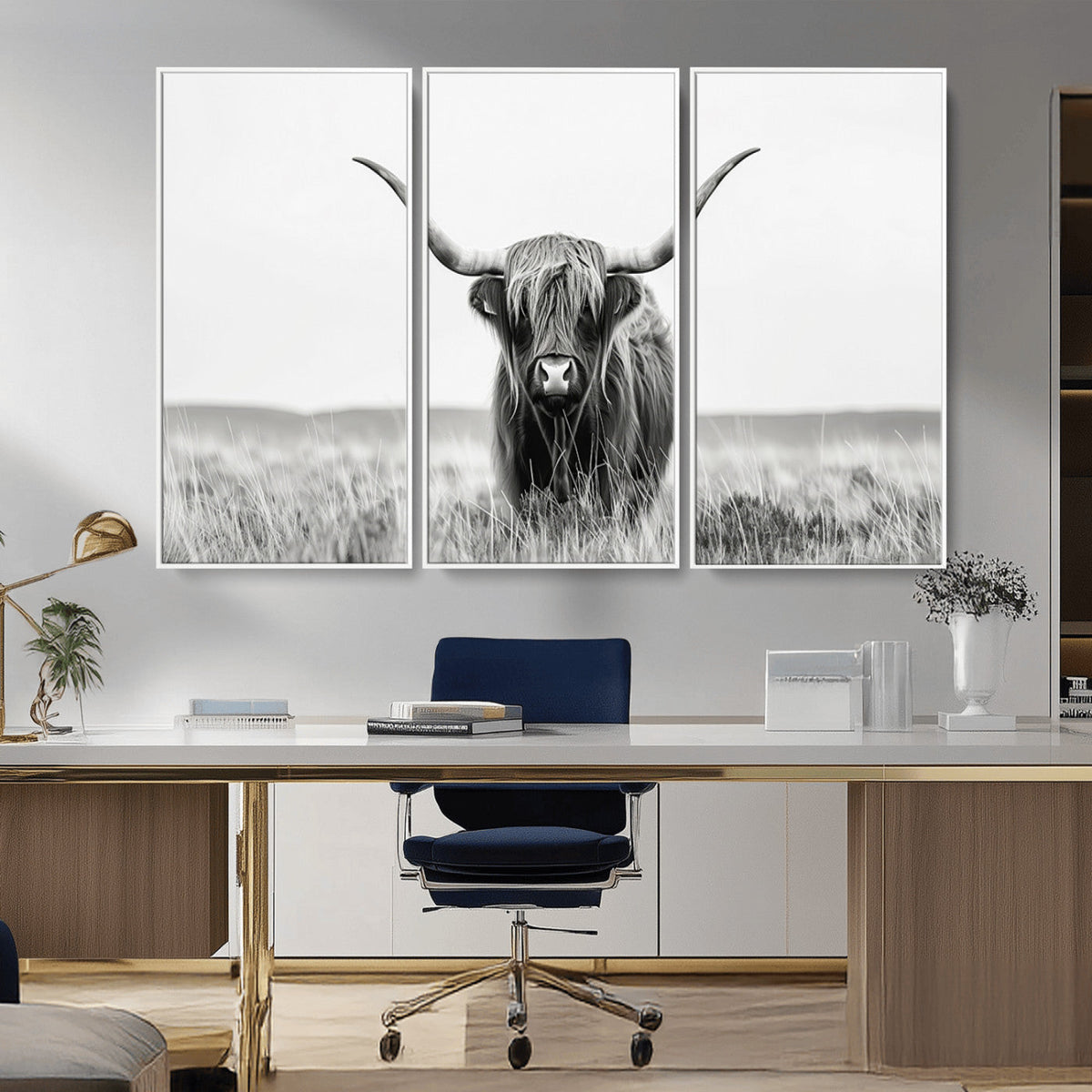 Highland Cow Canvas Wall Art – Majestic Beauty in Black and
