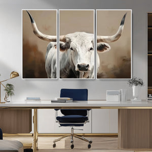 White Longhorn Bull Wall Art Canvas Print – Framed and Ready