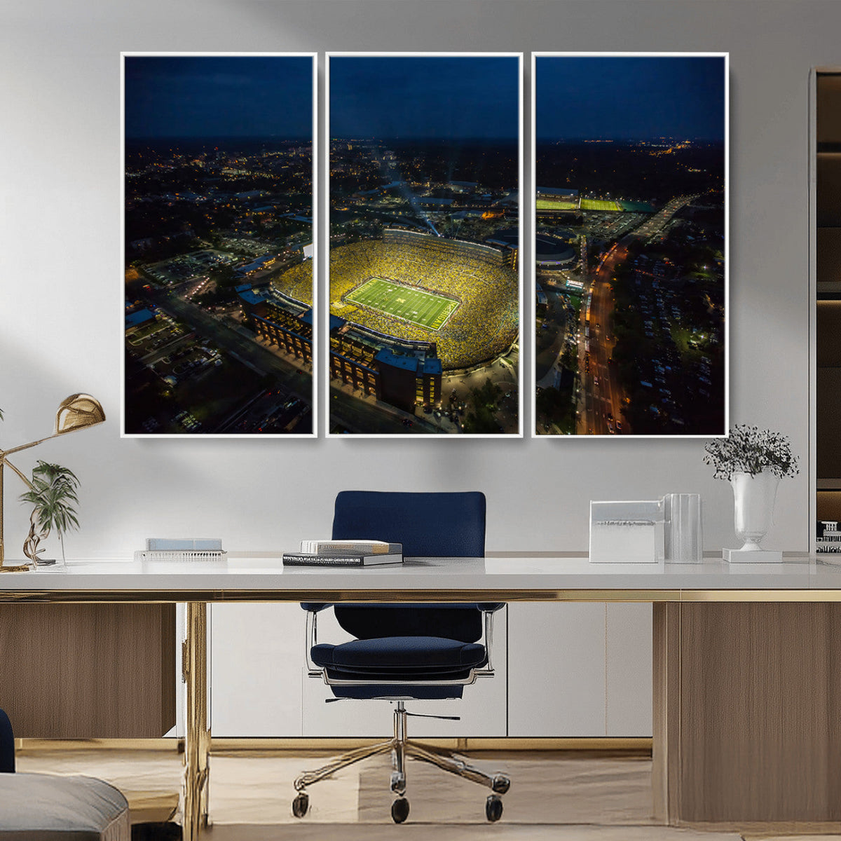 Michigan Stadium Night Game Wall Art – Sports Arena Aerial
