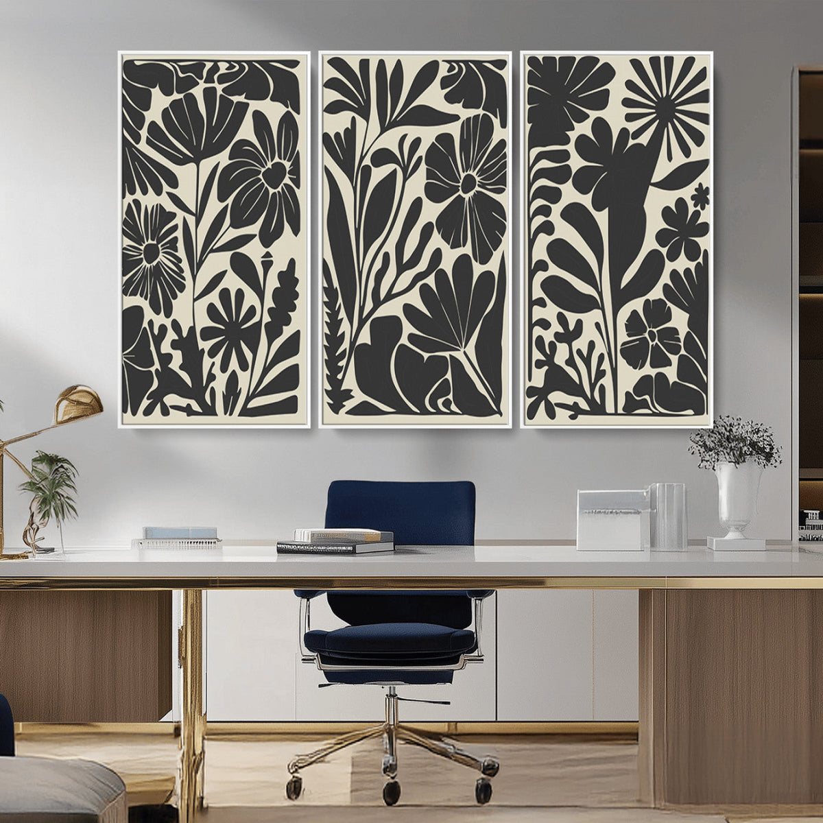 Modern Botanical Wall Art - Floral Black and White Canvas