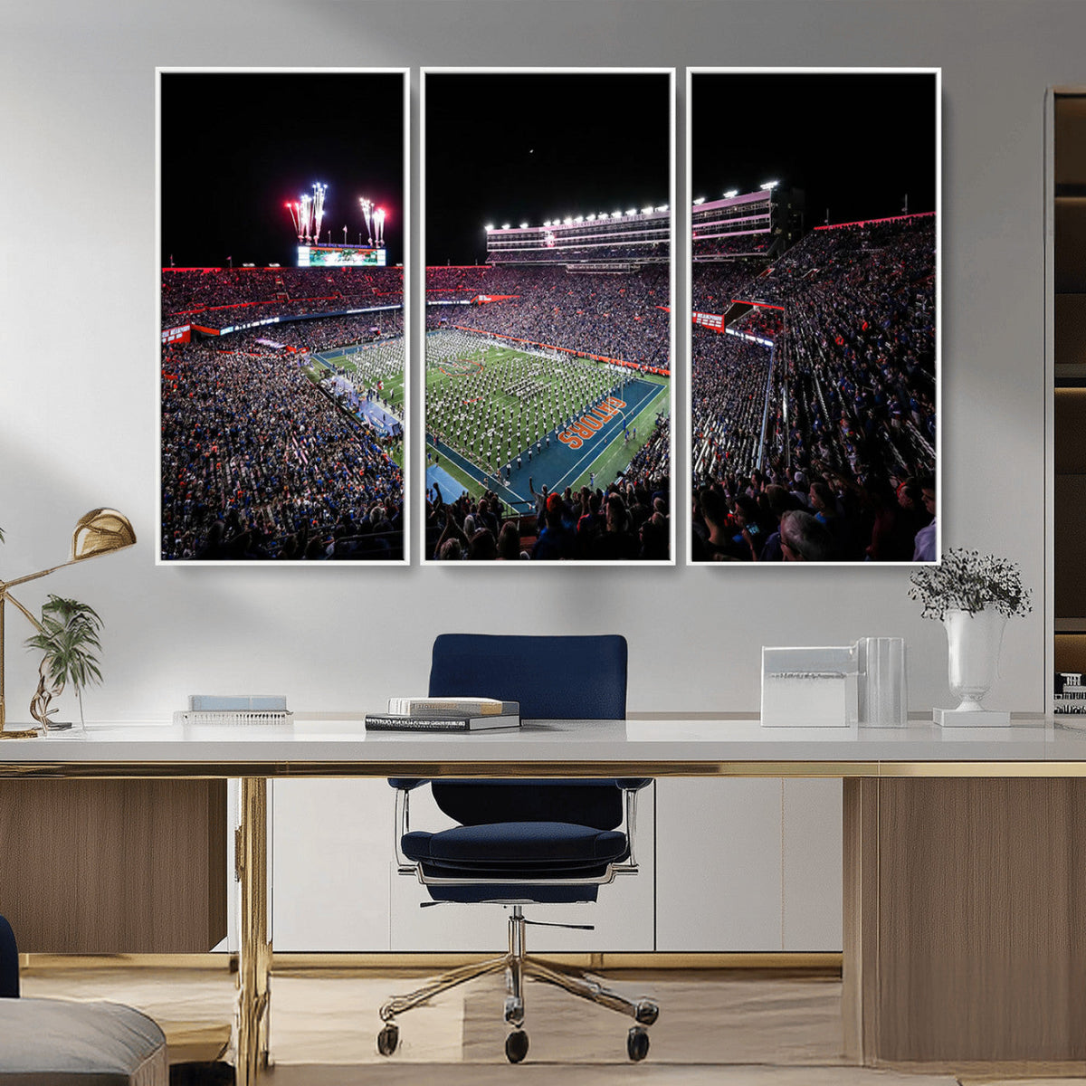 Ben Hill Griffin Stadium Night Game Triple Canvas Wall Art -