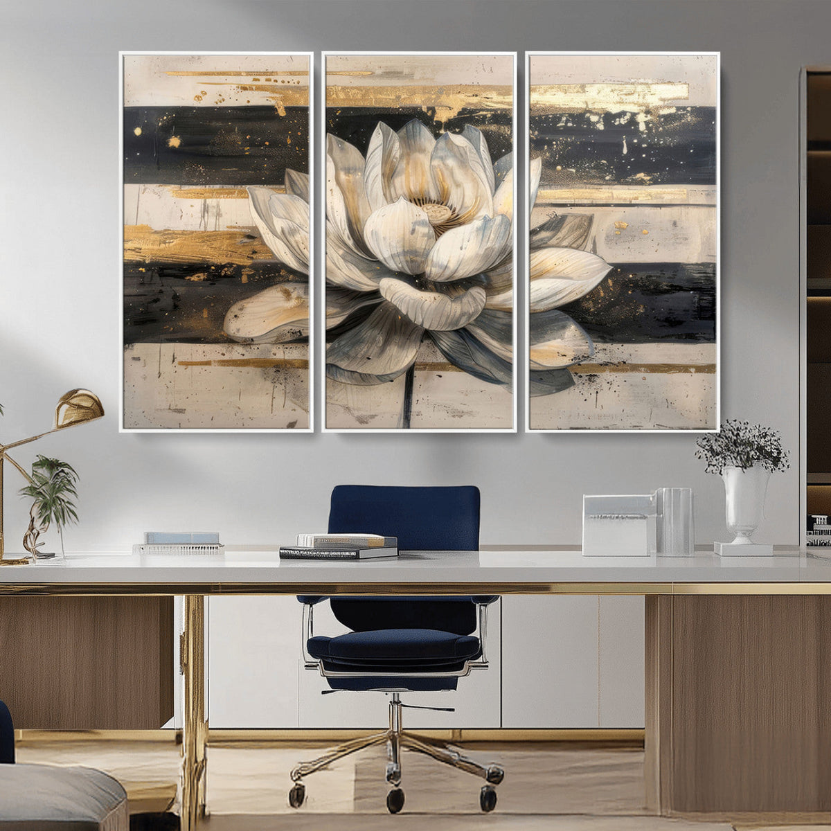 Lotus Flower Wall Art – Framed Abstract Floral Canvas