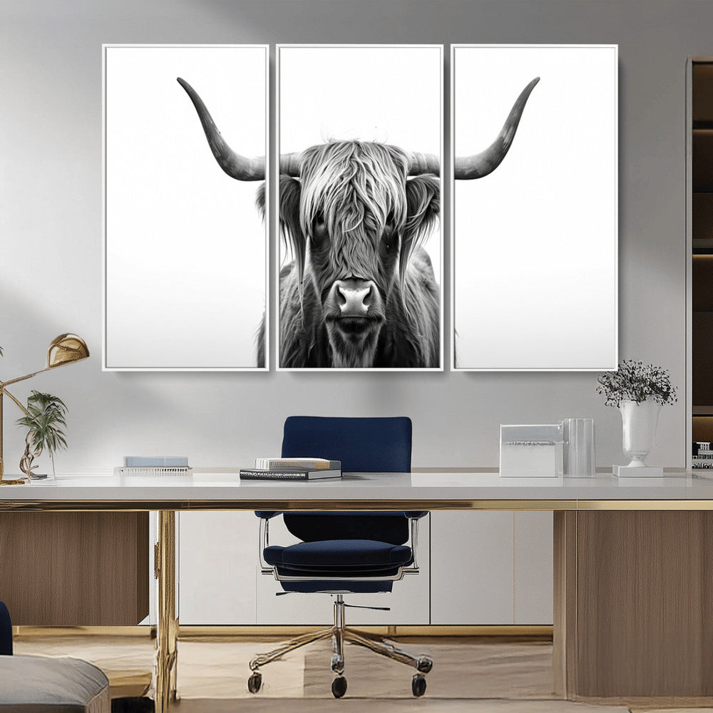 Highland Wall Art Canvas Print – Minimalist Black and White