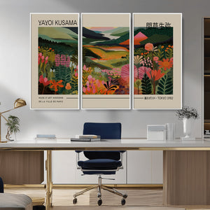 Yayoi Kusama Landscape Canvas Print, Vibrant Floral Mountain