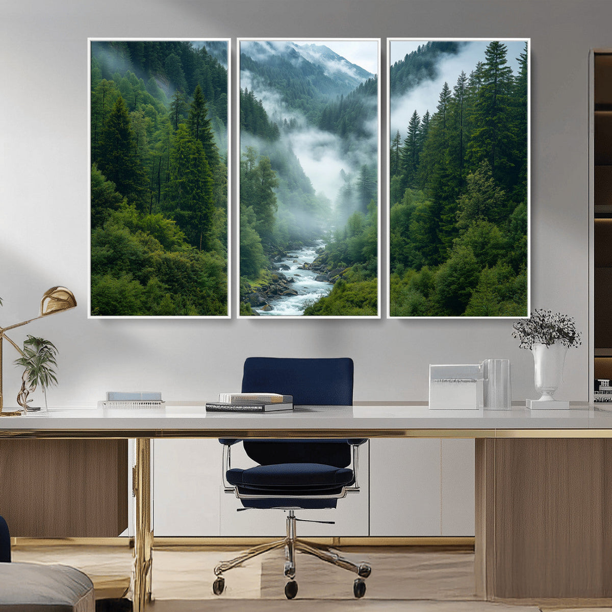 Mountain Forest River Canvas Wall Art Print - Serene Nature