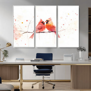 Cardinal Bird Canvas Wall Art - Male and Female Cardinal