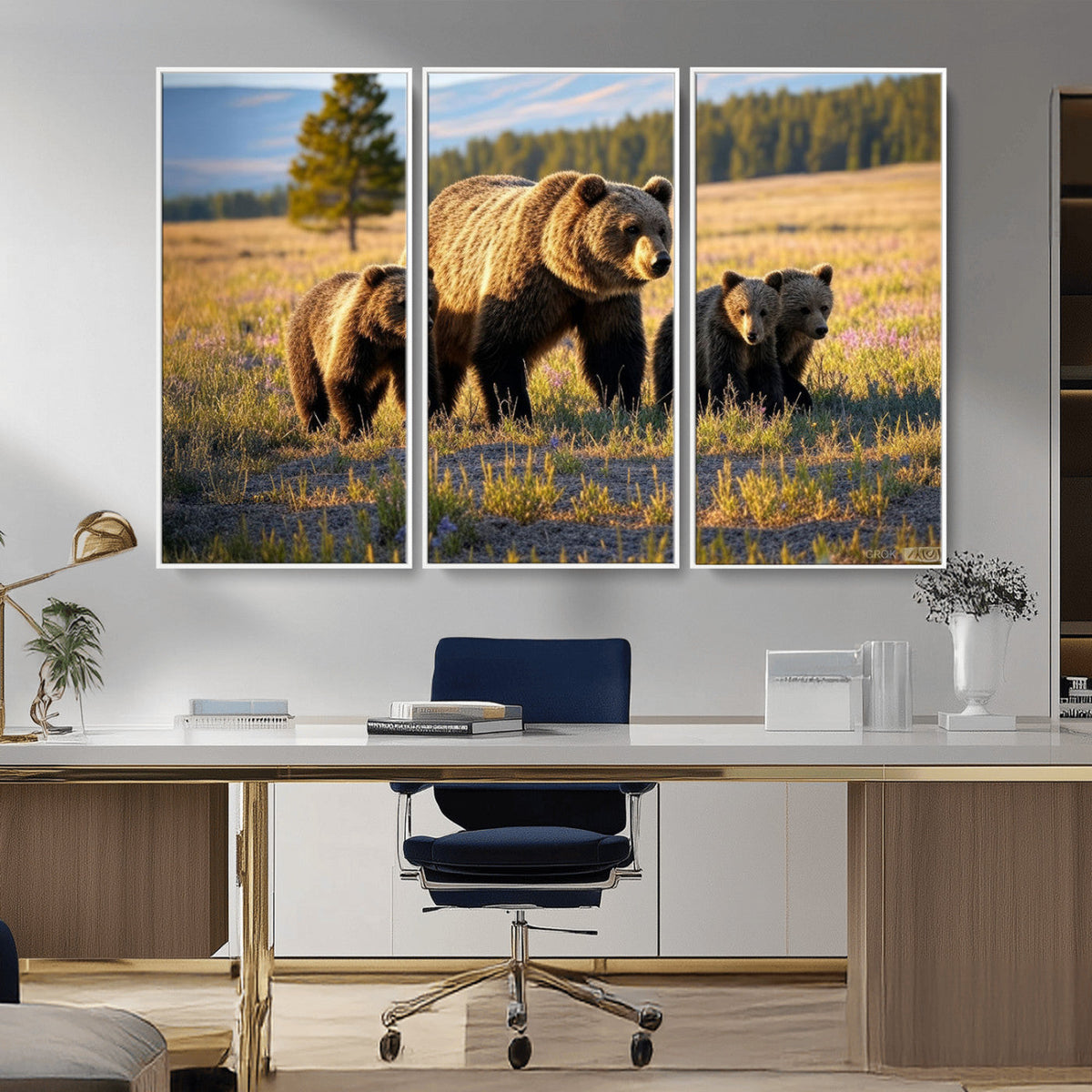 Grizzly Bear Family Wall Art Canvas Print – Majestic