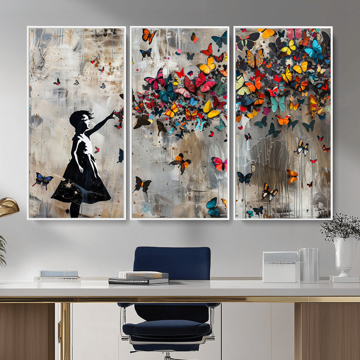 Banksy Butterfly Girl Wall Art – Modern Graffiti Canvas