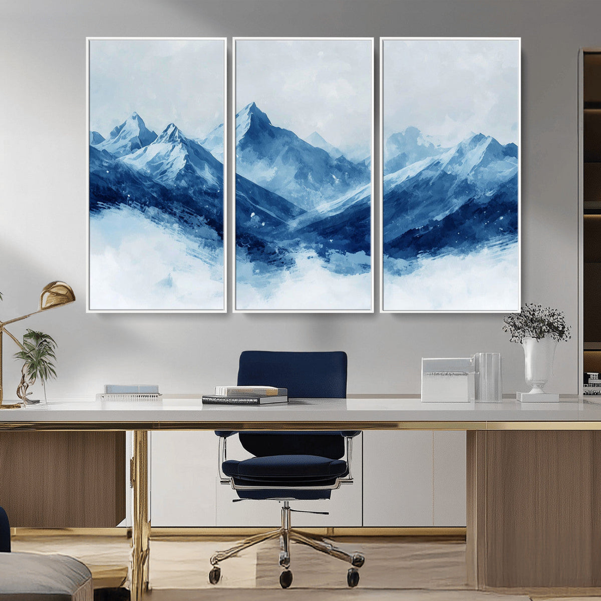 Blue Mountains Wall Art – Framed Snowy Range Canvas Artwork,
