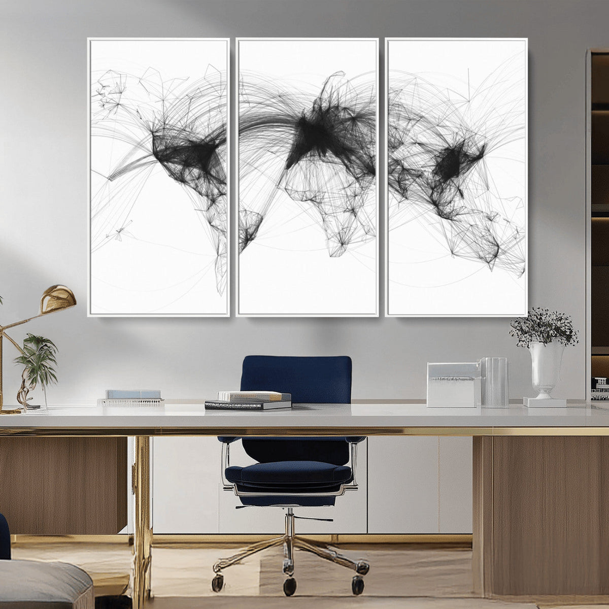 Flight Routes Air Traffic Map Canvas Wall Art - Framed -