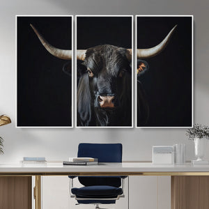 Majestic Longhorn Bull Wall Art Canvas Print – Dark