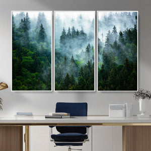 Misty Forest Wall Art Canvas Print – Framed Foggy Mountain