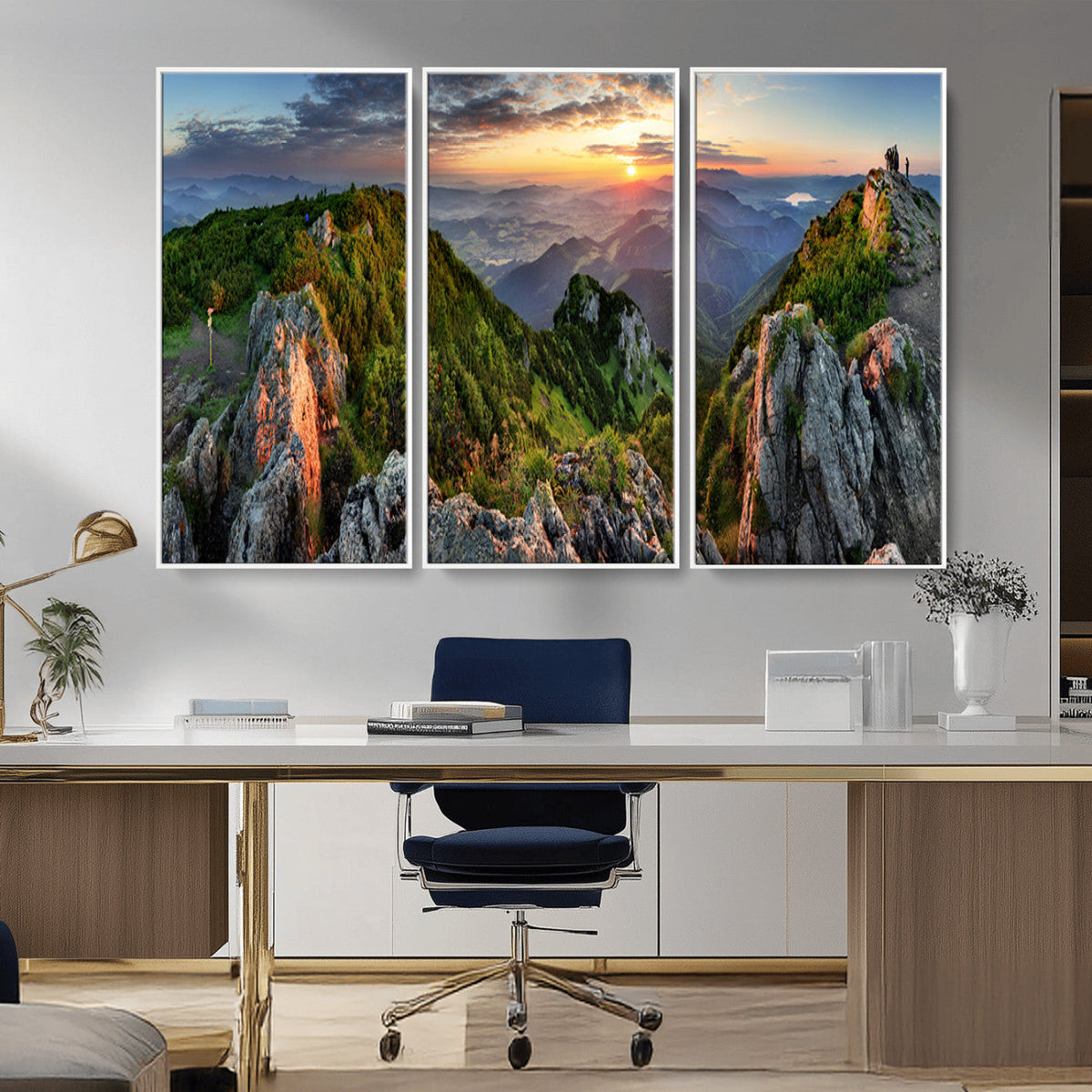 Mountain Sunset Panoramic Wall Art Canvas Print – Framed