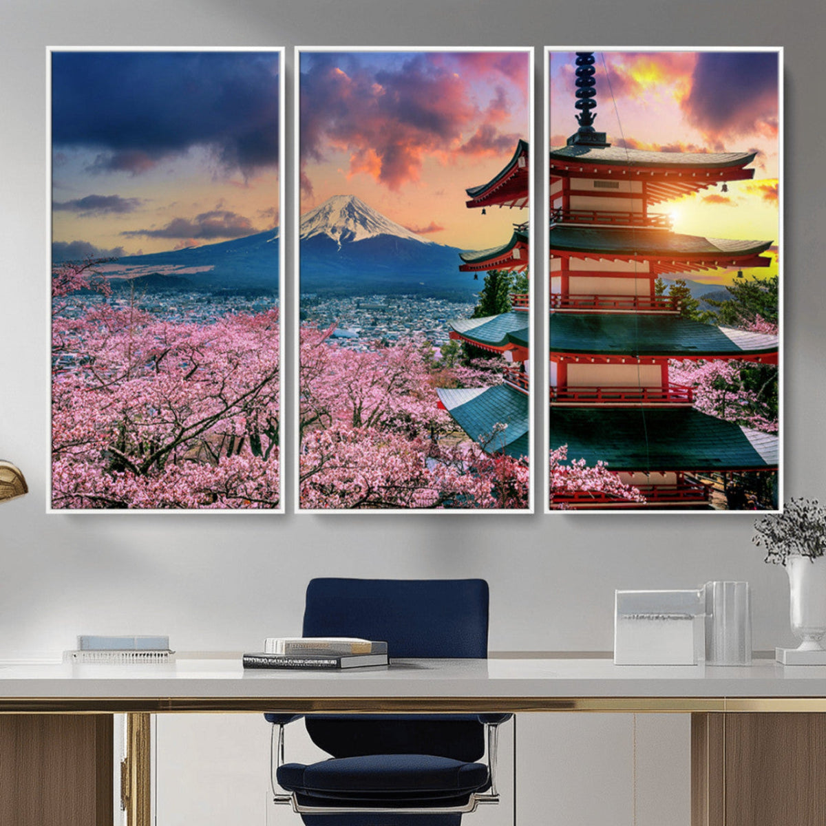 Mount Fuji Cherry Blossom Wall Art Canvas Print – Framed