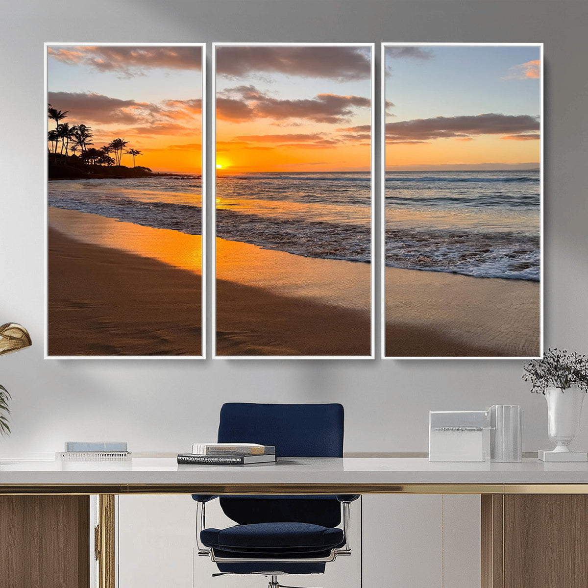 Tropical Beach Wall Art – Framed Sunset Ocean Canvas