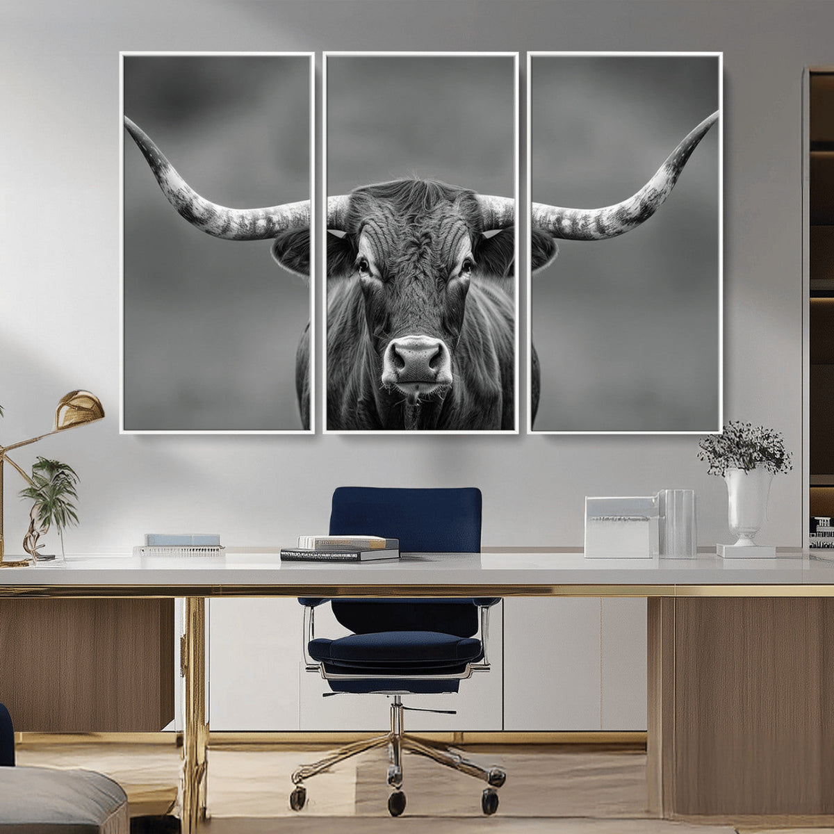 Texas Longhorn Wall Art Canvas Print – Framed Western Bull