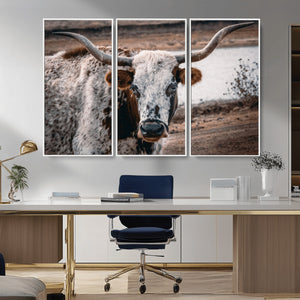 Texas Longhorn Wall Art Canvas Print – Framed Spotted Bull