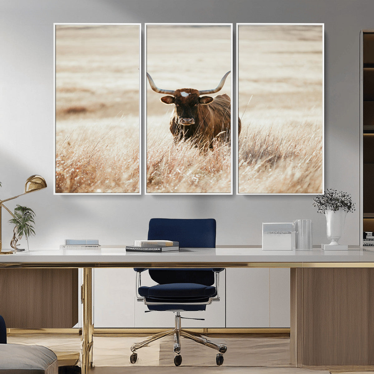 Texas Longhorn Wall Art Canvas Print – Framed Brown Horned
