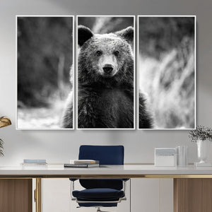 Grizzly Bear Wall Art Canvas Print – Framed Black White