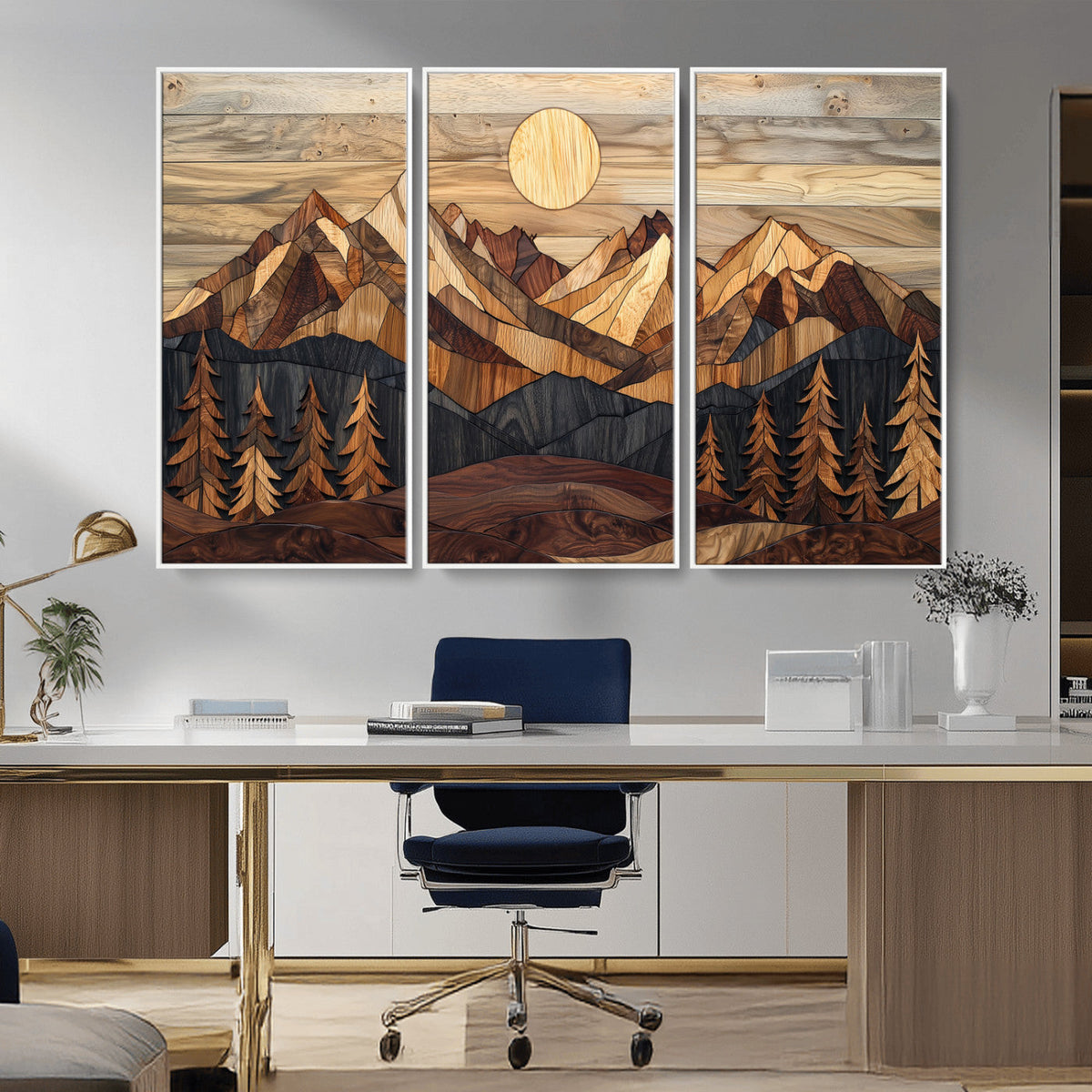 Wood Mountain Landscape Wall Art Canvas Print – Framed