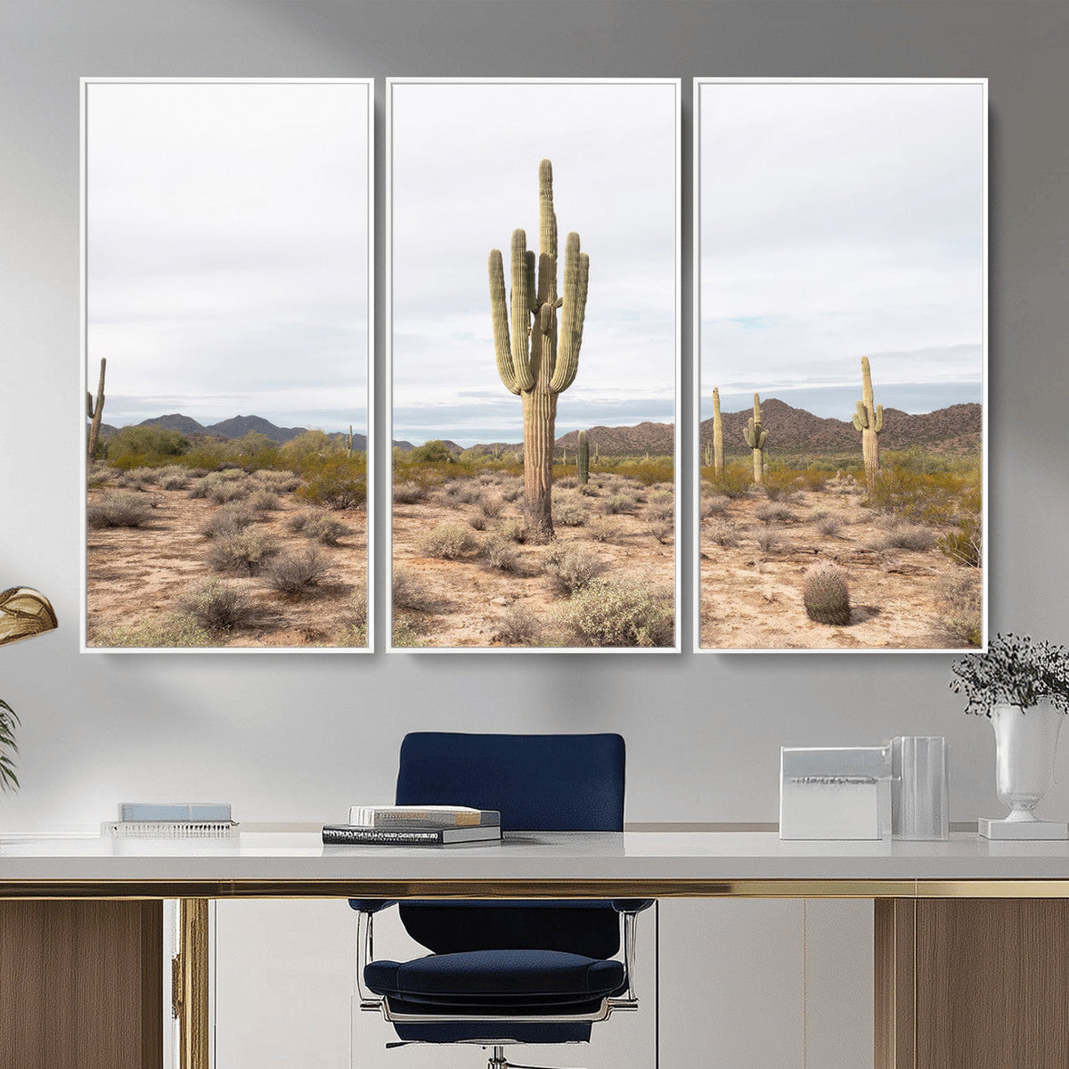 Saguaro Cactus Wall Art – Framed Desert Canvas Artwork,