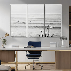 Surfer Silhouette Wall Art – Framed Calm Ocean Canvas