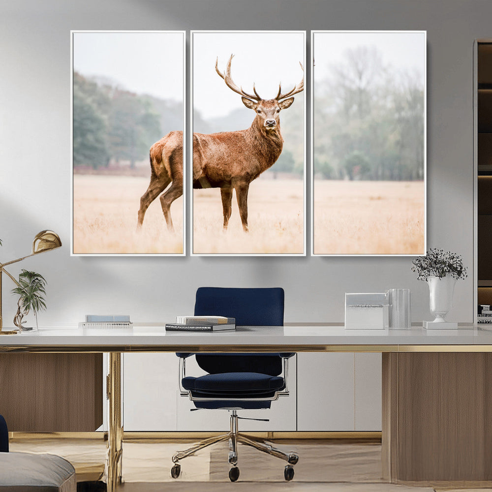 Vintage Wildlife Wall Art Canvas Print – Misty Landscape