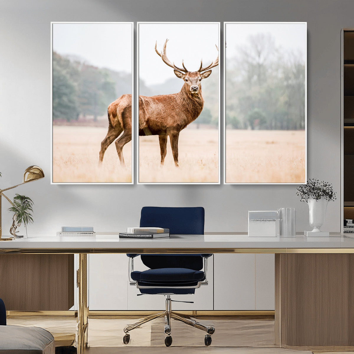 Vintage Wildlife Wall Art Canvas Print – Misty Landscape