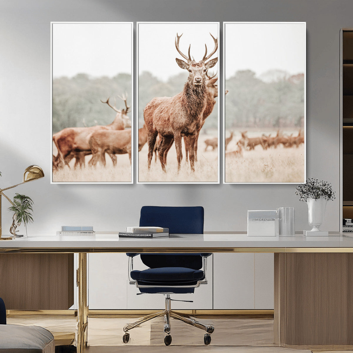 Rustic Nature Wall Art Canvas Print – Stag Woodland Framed