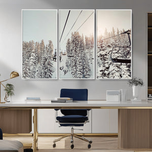 Frosty Pines Wall Art Canvas Print – Framed Cozy Cabin Ski