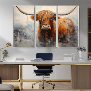 Scottish Highland Wall Art Canvas Print, Framed Longhorn Art