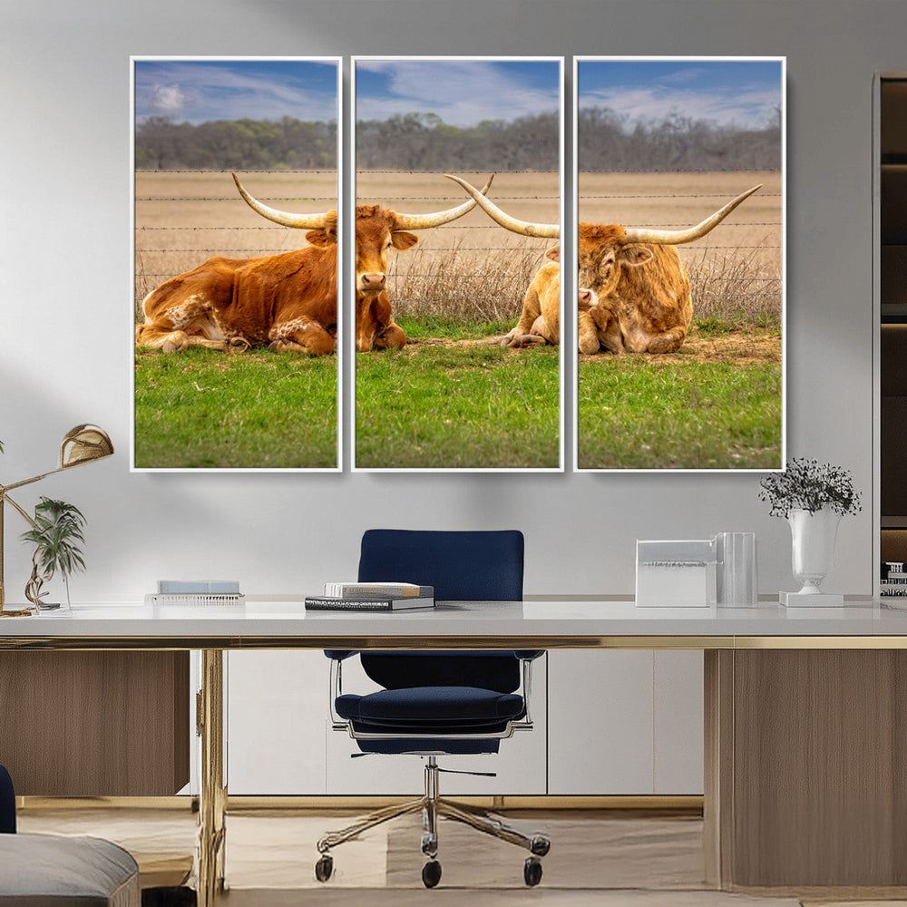 Texas Longhorn Pair Wall Art Canvas Print – Peaceful Rustic