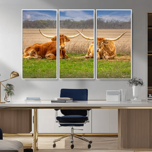 Texas Longhorn Pair Wall Art Canvas Print – Peaceful Rustic