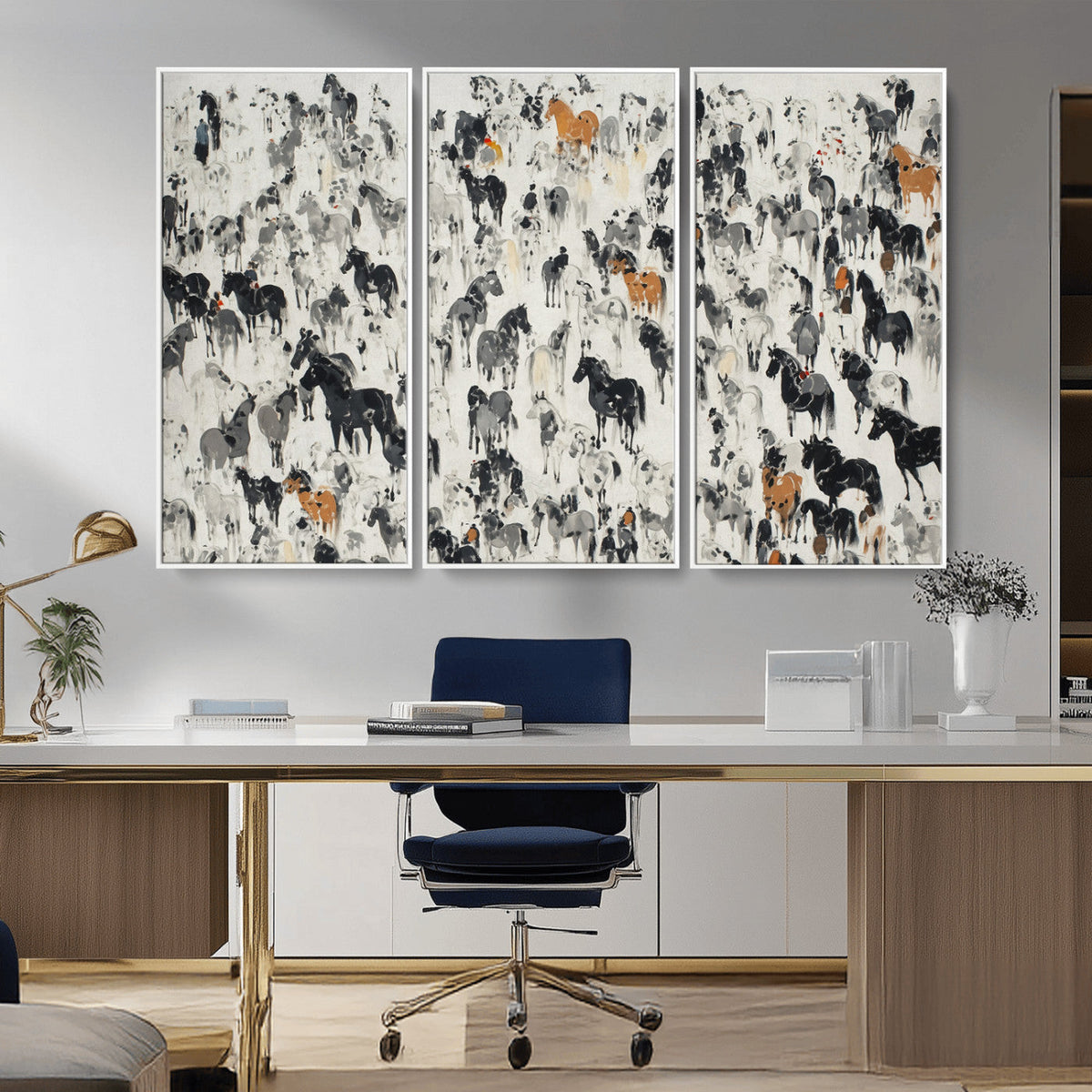 Wild Horse Stampede Wall Art Canvas Print – Monochrome