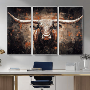Abstract Longhorn Wall Art Canvas Print – Vintage Western