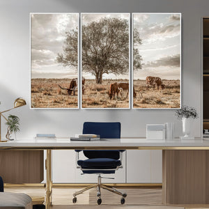 Texas Longhorn Cattle Wall Art, Rustic Western Ranch Canvas