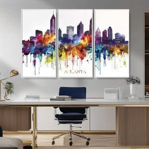 Atlanta Skyline Wall Art Canvas Print – Framed Colorful