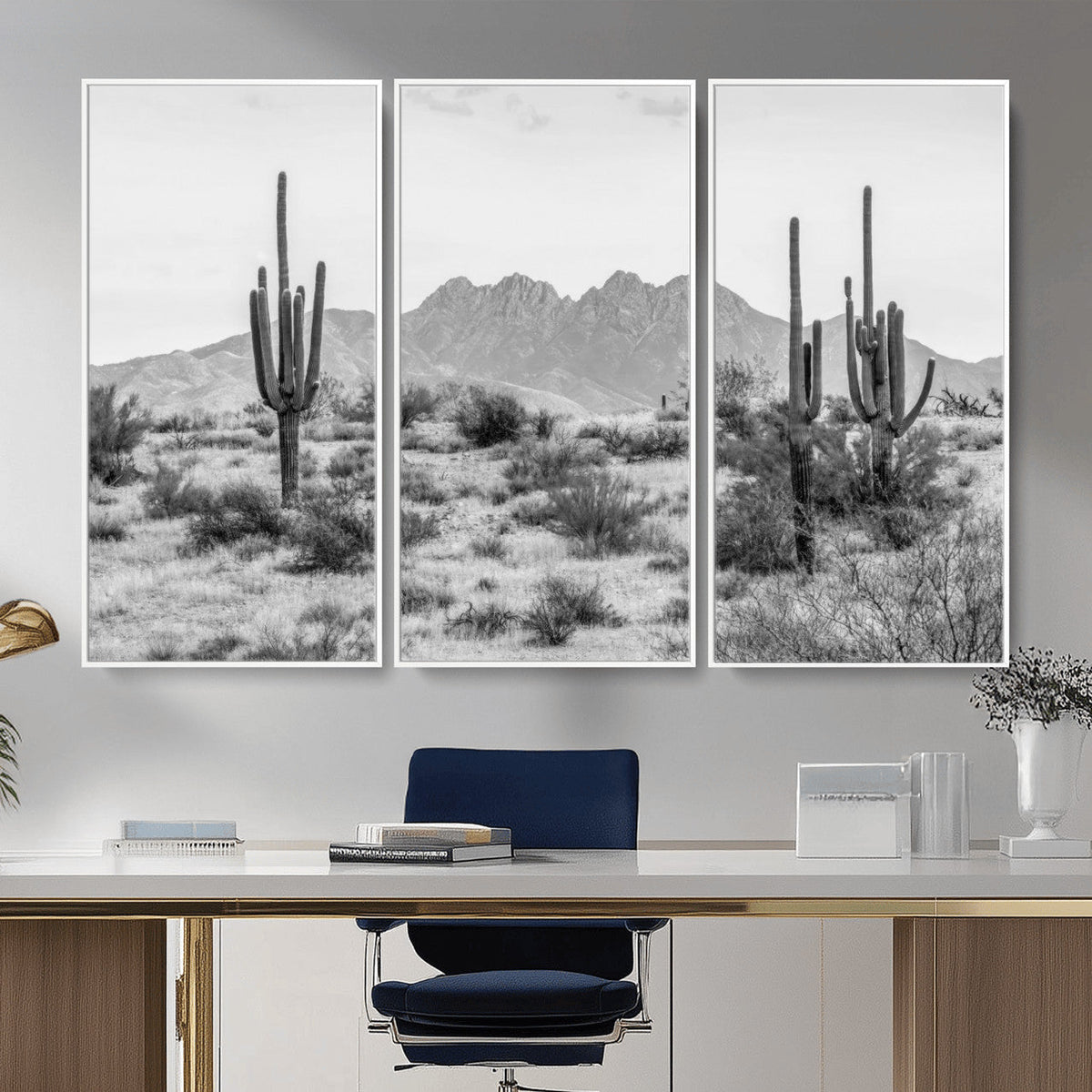 Black White Arizona Desert Canvas Wall Art Cactus Farmhouse