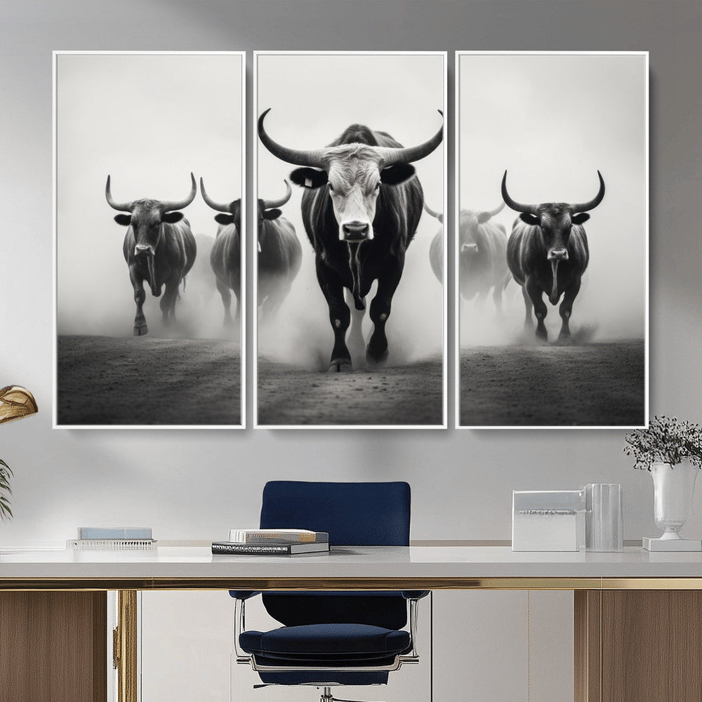 Texas Longhorn Wall Art Canvas Print, Framed Speckled Cow