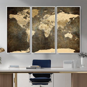 Large Framed Vintage World Map Wall Art Print for Home Wall