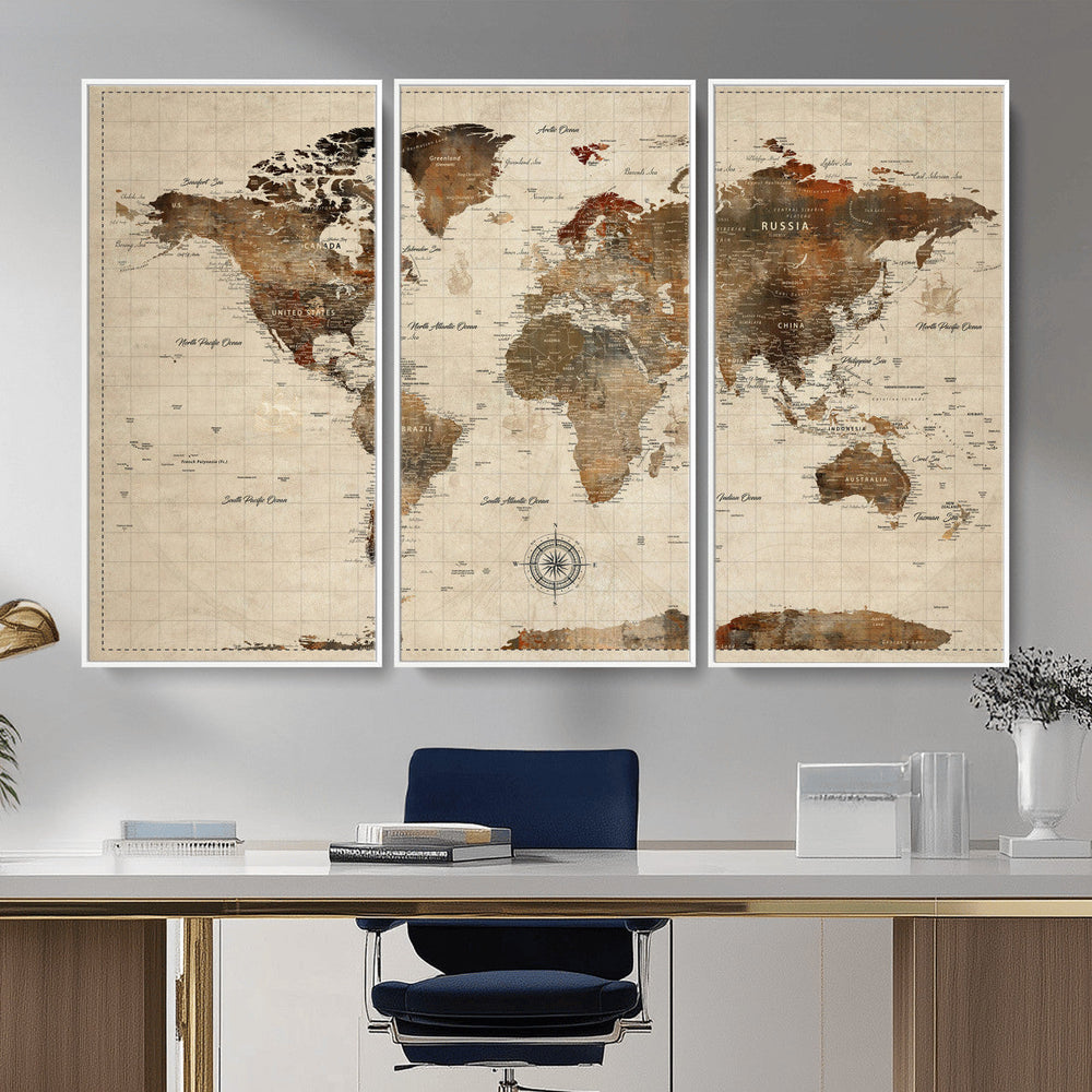 World Map Canvas Print – Framed Detailed Map of the World